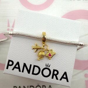 Pandora Airplane, Globe & Suitcase Triple Dangle Charm